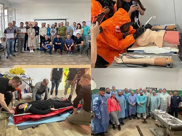 Formation médicale et simulation d’urgence en groupe.