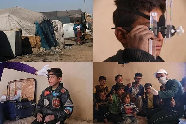 Camp de réfugiés, examens oculaires pour enfants.