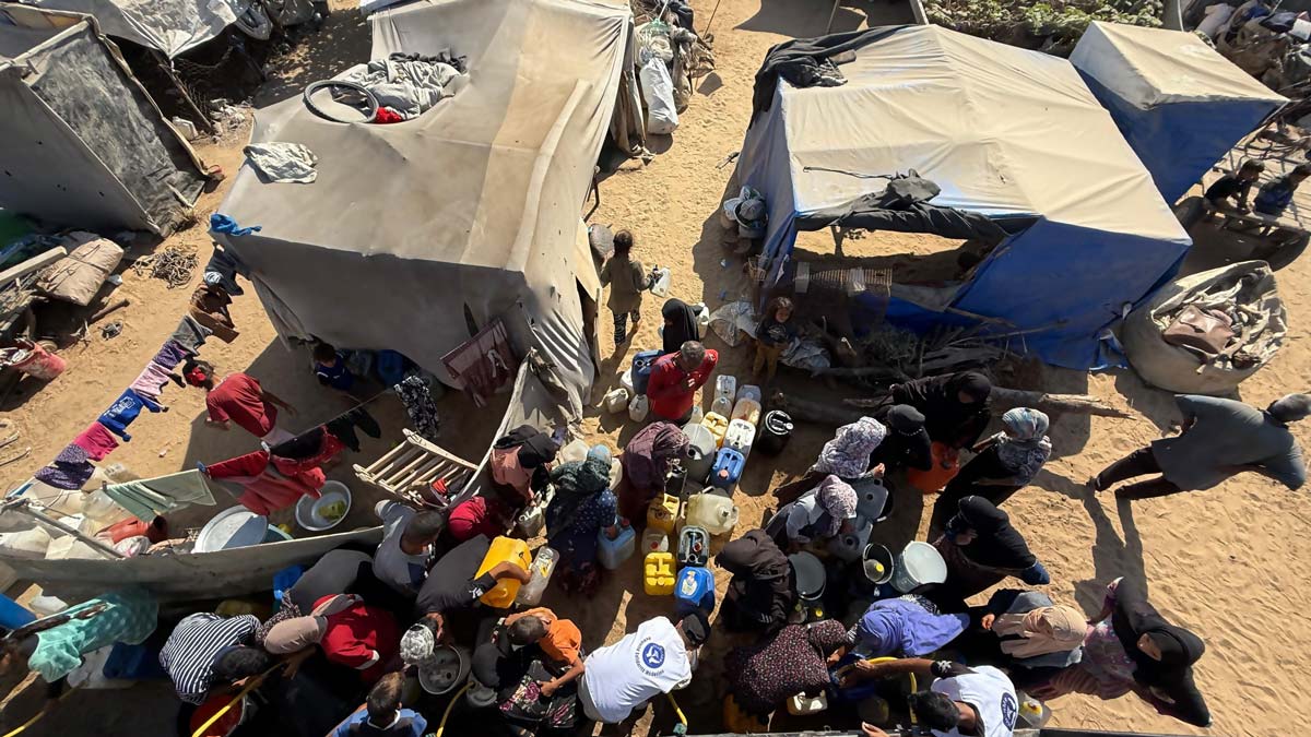 Distribution d'eau potable à Gaza : des bidons remplis à une citerne.